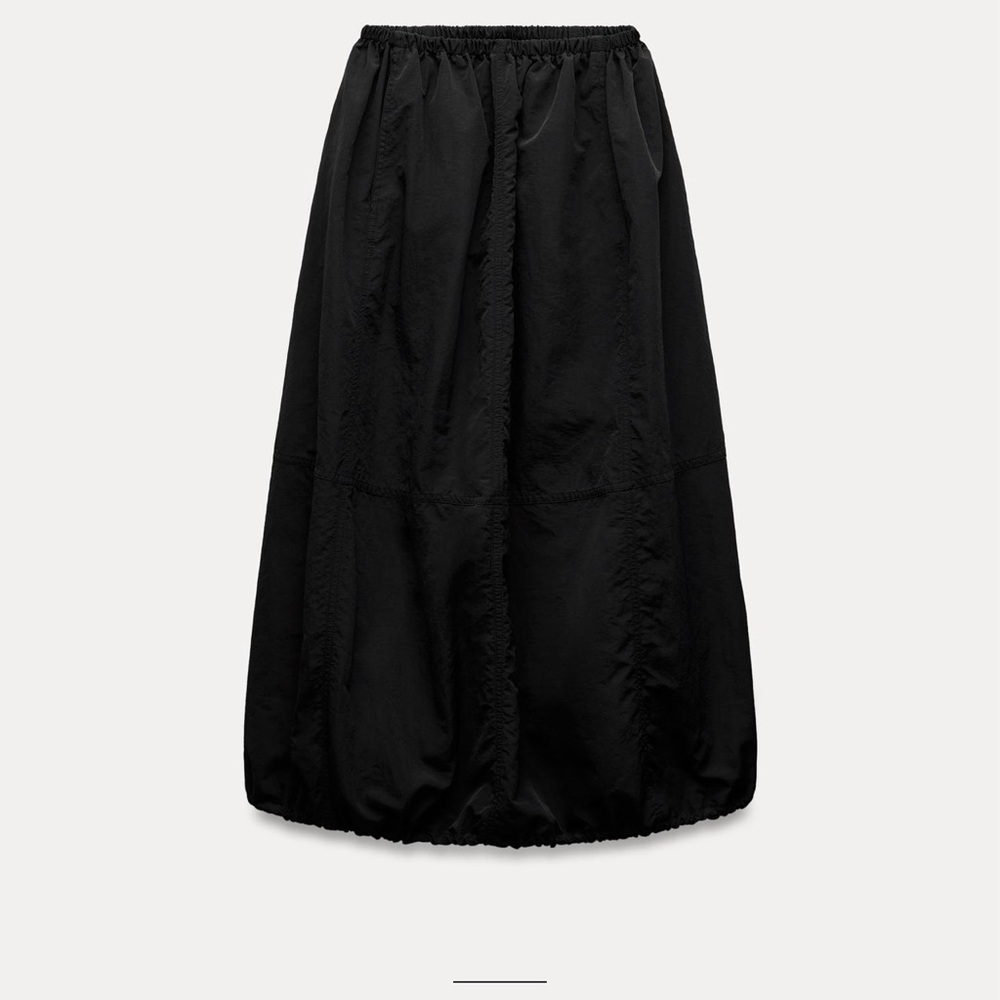 Zara Nylon Balloon MIDI Skirt, black, XS